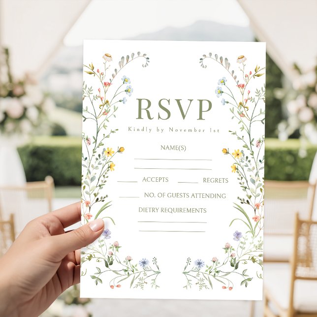 Colorful delicate meadow flower Wedding RSVP cards (Criador carregado)