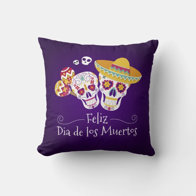 Colorful Dia de los Muertos | Almofadas Throw (Frente)