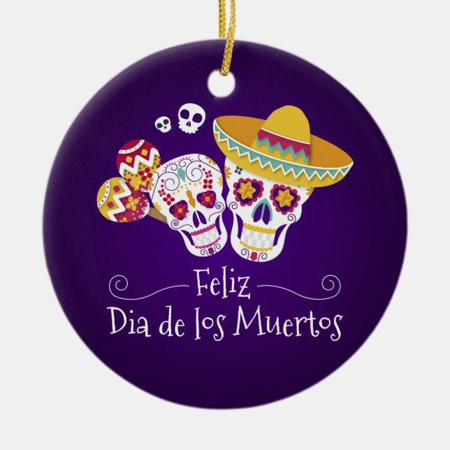 Colorful Dia de los Muertos | Ornamento (Frente)