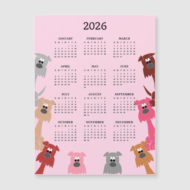 Colorful Dogs 2026 Calendar Magnetic Card (Frente)
