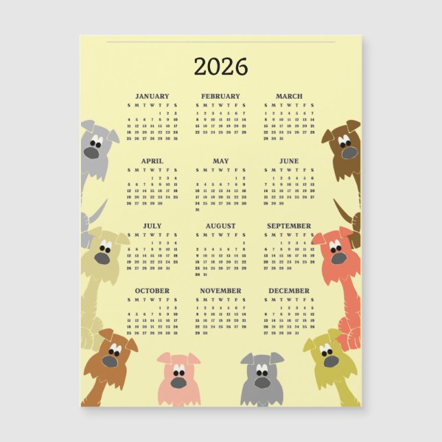 Colorful Dogs 2026 Calendar Magnetic Card (Frente)