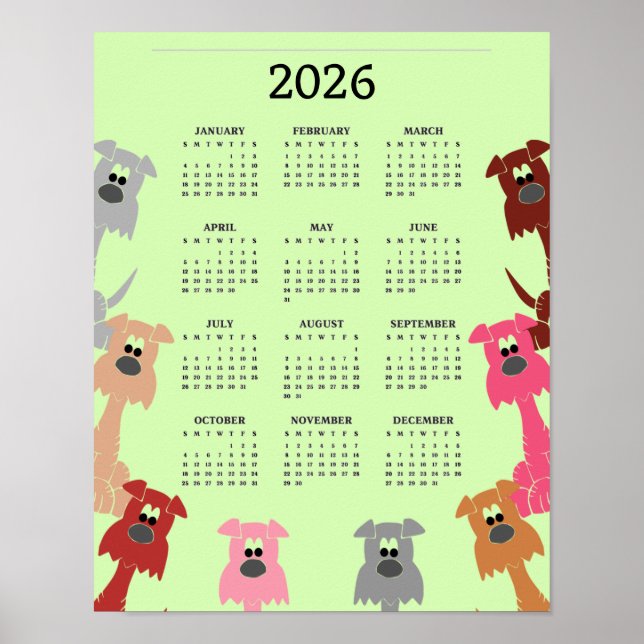 Colorful Dogs Design 2026 Calendar Poster (Frente)