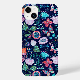 Colorful exotic flowers and butterflies pattern