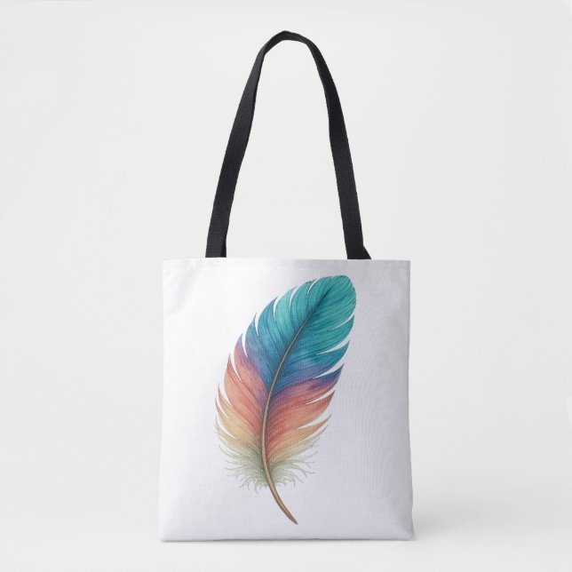 Colorful Feather Tote Bag – Boho Art Style  (Frente)