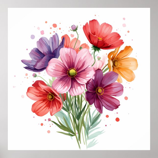 Colorful Flower Art Print Semi-Gloss Value Poster (Frente)
