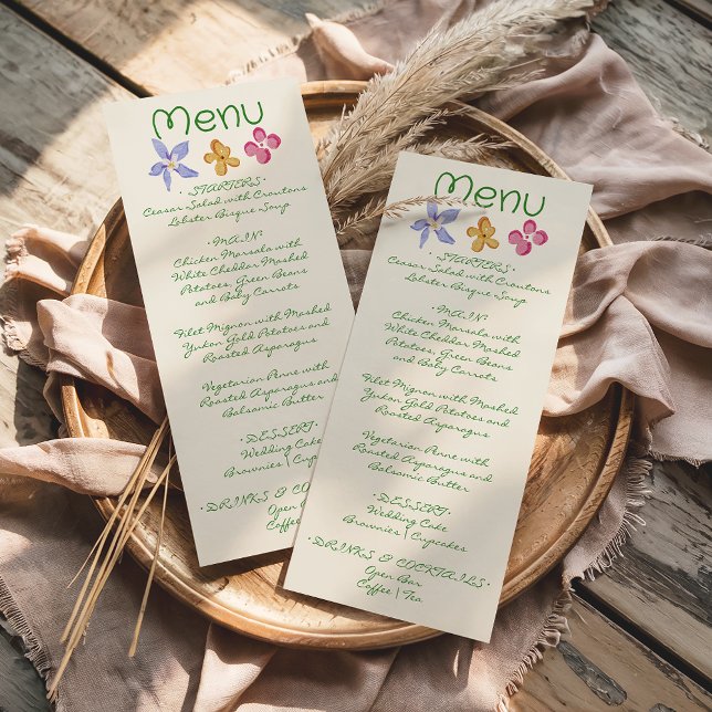 Colorful Hand Drawn Floral Spring Wedding Menu  (Criador carregado)