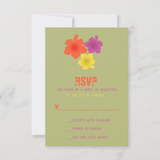 Colorful Hawaiian Hibiscus Wedding RSVP (Frente)