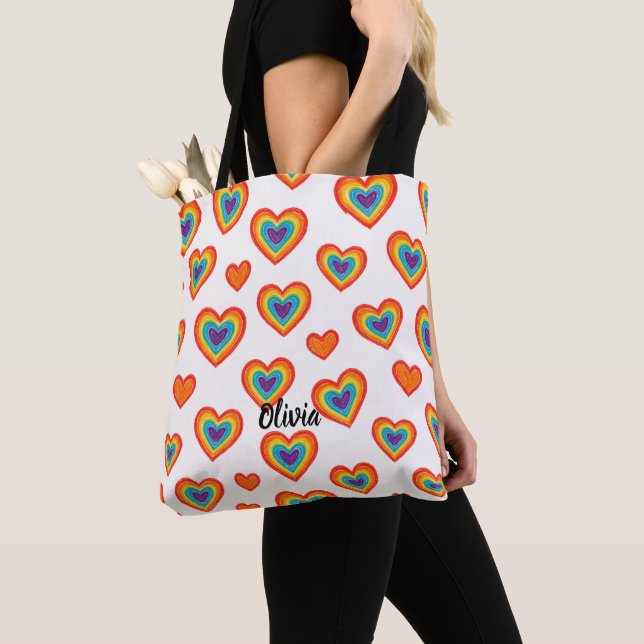 Colorful Marker Heart Pattern Tote Bag (Close Up)