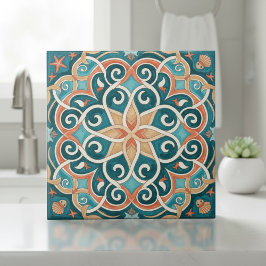 Colorful Mediterranean Pattern Pat#6 Teal ID1195