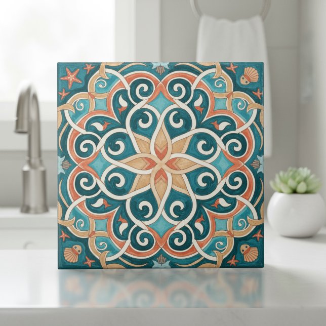 Colorful Mediterranean Pattern Pat#6 Teal ID1195 (Criador carregado)
