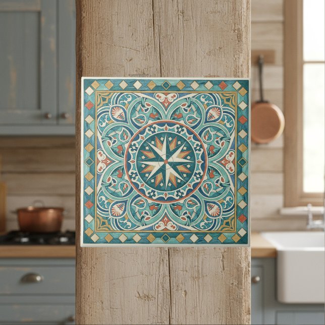 Colorful Mediterranean Pattern Pat#7 Teal ID1195 (Criador carregado)