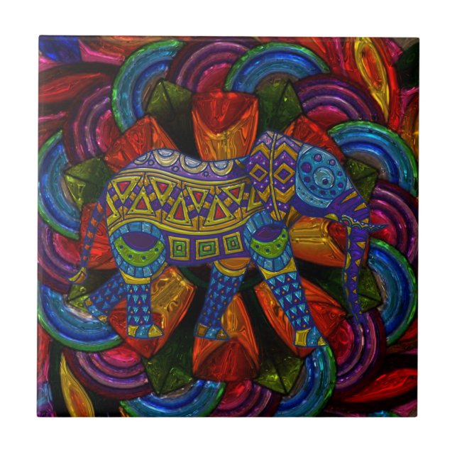 Colorful Ornate Elephant and Mandala (Frente)