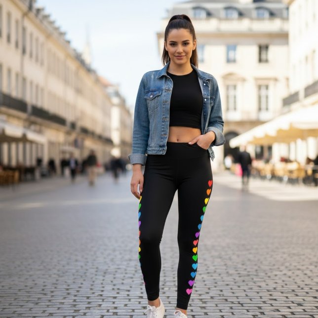 Colorful Rainbow Heart Printed Leggings for Women (Criador carregado)