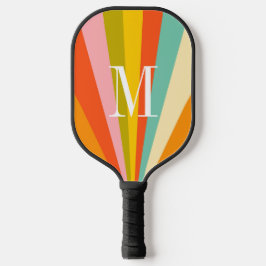Colorful stripes retro monogram Pickleball Paddle