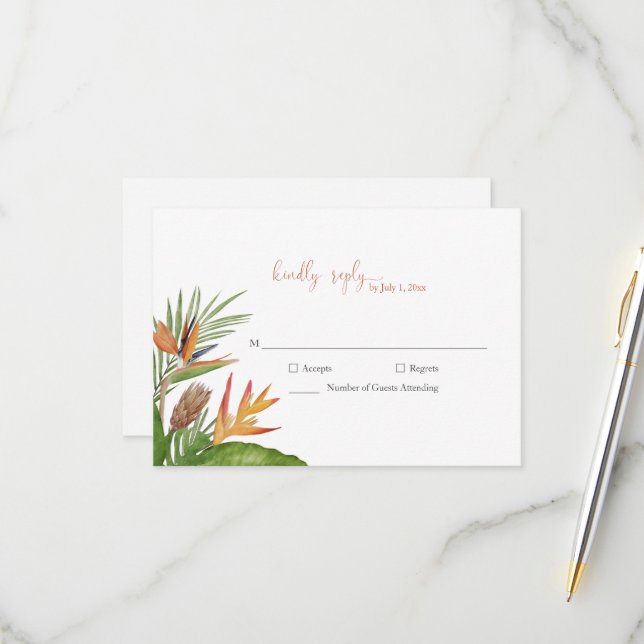 Colorful Tropical Floral Wedding RSVP (Frente/Verso In Situ)