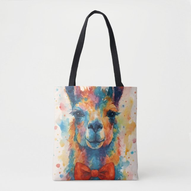 Colorful Watercolor Llama Tote Bag (Frente)