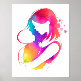 Colorful Watercolor Mother and Baby Poster Print