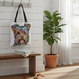 Colorful Yorkie Dog Tote Bag with Vibrant Art Desi