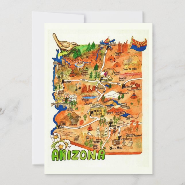 Colorfully Illustrated Arizona Map Flat Card (Frente)