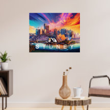 Colorida Abstrato Sydney Austrália Skyline Poster