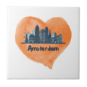 Colorida Amsterdam City Skyline Watercolor Heart P
