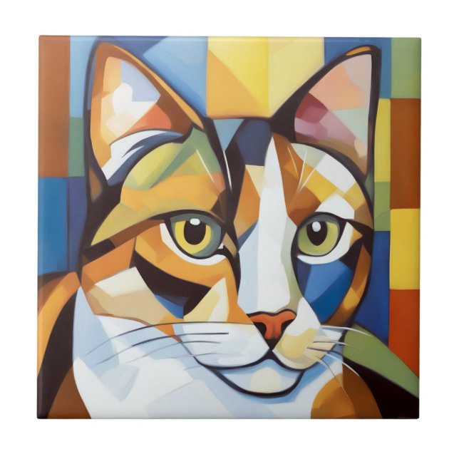 Colorida Calico Cubist Cat (Frente)