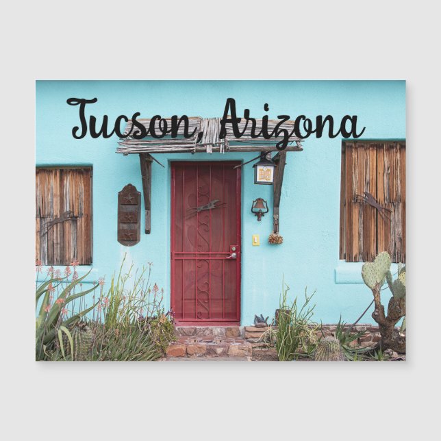 Colorida casa azul do sudoeste em Tucson, Arizona (Frente)