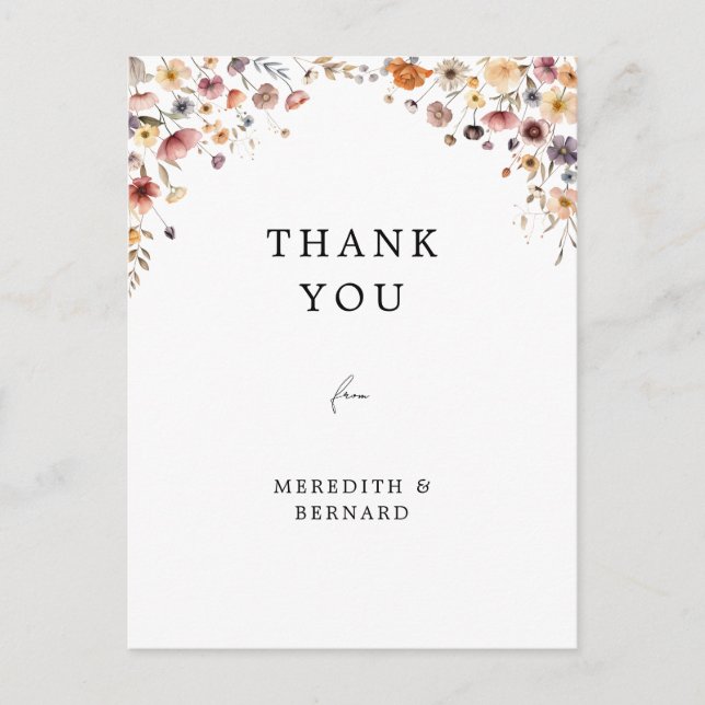 Colorida Casamento Floral Obrigado Cartão Postal (Frente)