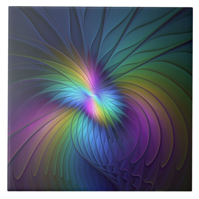 Colorida Com Arte Fractal Abstrato Moderna Azul (Frente)