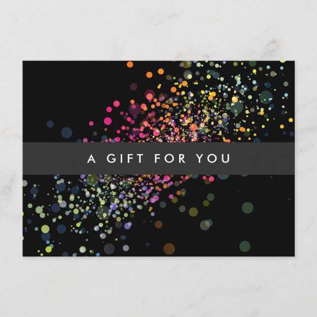 Colorida Confetti Bokeh em Black Gift Certificate  (Frente)