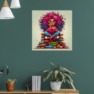 Colorida Rainbow Reading Books Wall Poster