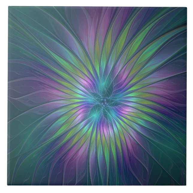 Colorida Shiny Fantasy Flor Abstrato Arte Fractal (Frente)