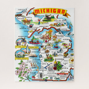 Colorida Vintage Michigan Map Jigsee Quebra-cabeça