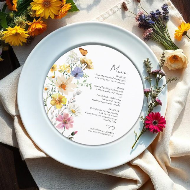 Colorida Wildflower | Cartão de Menu Boho Wedding (Criador carregado)