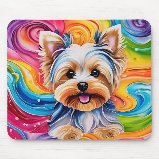Colorido bonito Yorkie Mousepad (Frente)