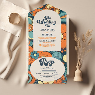 Colorido Casamento Floral Retro Moderno Groovy dos