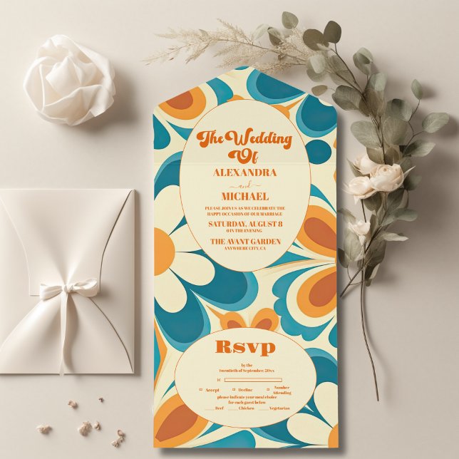 Colorido Groovy Casamento Retro Único (Criador carregado)