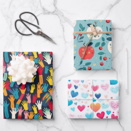 Colorido Impressão de Mão, Apple Hearts School, Co