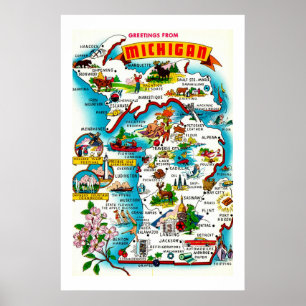 Colorido Mapa do Impressão de Michigan
