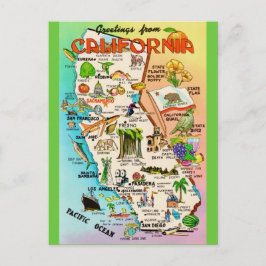 Colorido Mapa Retro da Califórnia - Cartão Postal