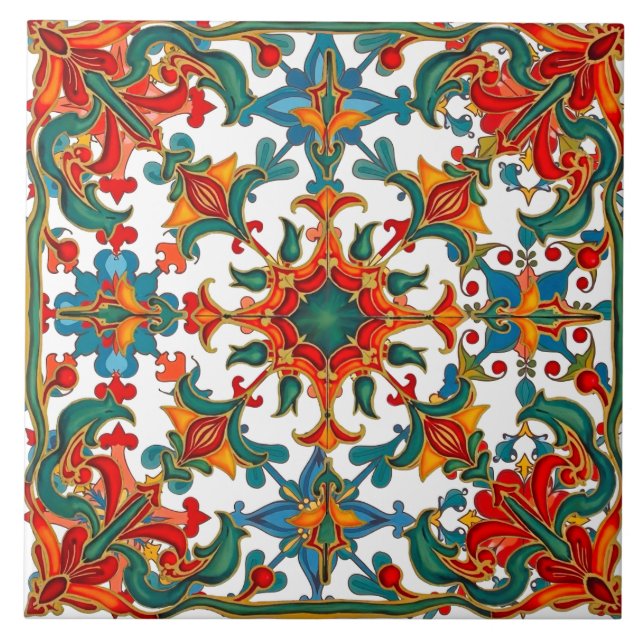 Colorido,Mediterrâneo,mosaico,vermelho,laranja,ver (Frente)