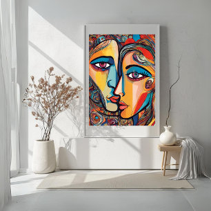 Colorido Poster de Homem Mulher com Rosto Legal Ab