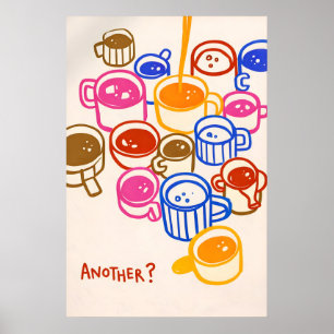 Colorido Poster de Xícaras de Café, Impressão de C