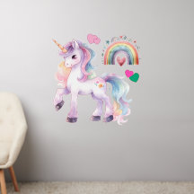 Colorido Unicórnio e Corações Arco-Íris