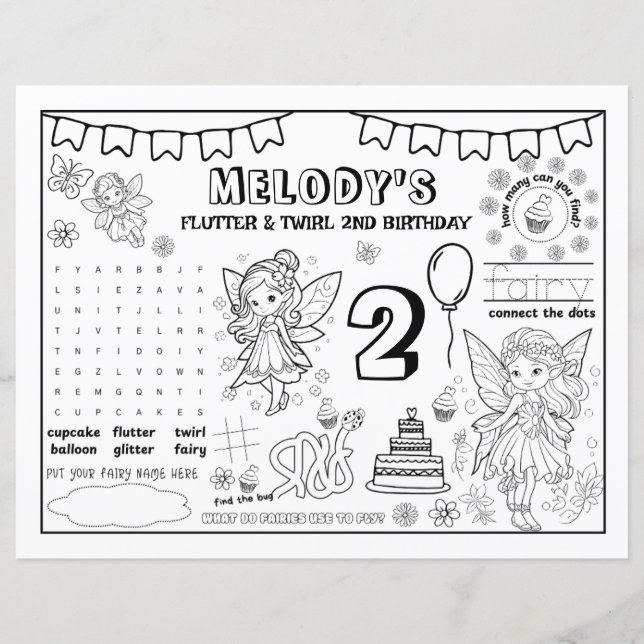 Coloring Book Fairy 2nd Birthday Paper Sheet (Frente)