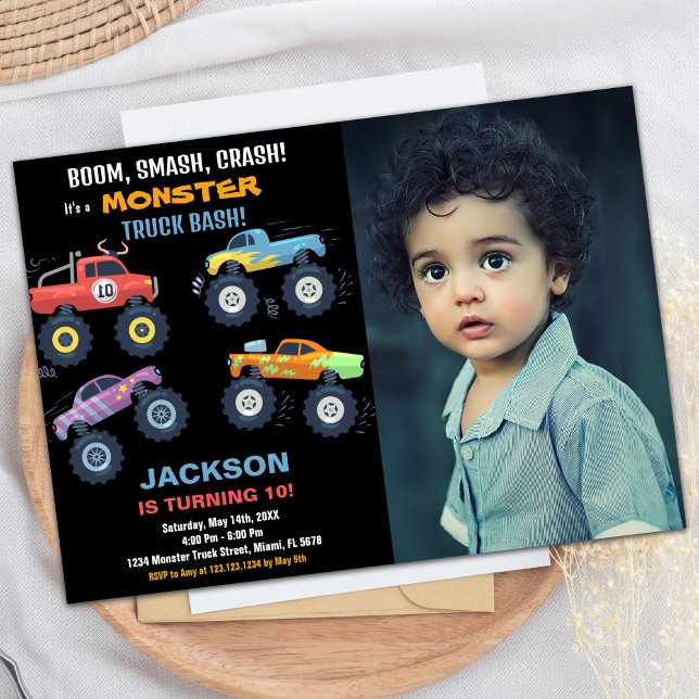 Colors Monster Truck Birthday - Convites Foto (Colours Monster Truck Birthday Invitations Photo)