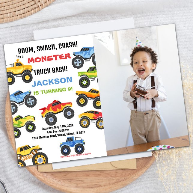 Colors Monster Truck Birthday - Convites Foto (Colours Monster Truck Birthday Invitations Photo)