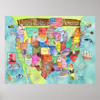 Colossal poster de aquarela dos Estados Unidos par