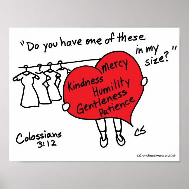 Colossianos 3:12 Poster do Coração Vermelho (Frente)