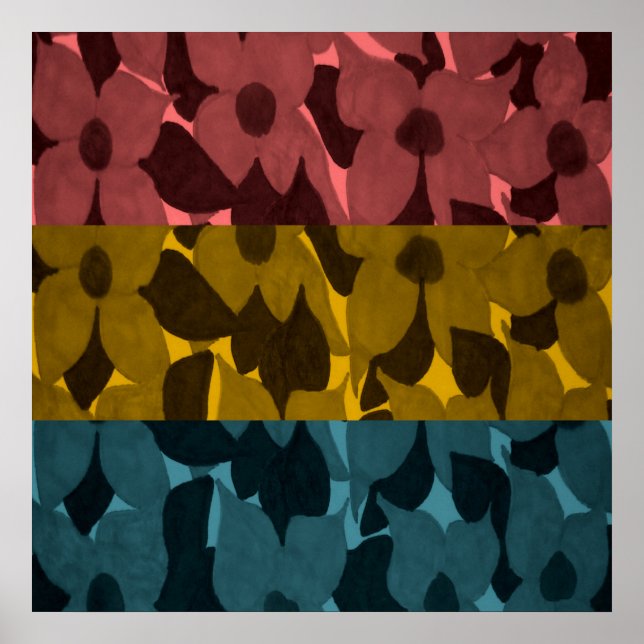 Colour Block Flowers Art Poster Impressão (Frente)